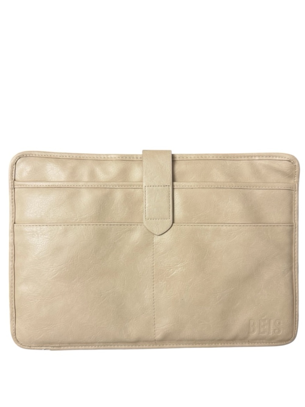 BEIS Cream Leather Laptop Sleeve with Velcro Strap